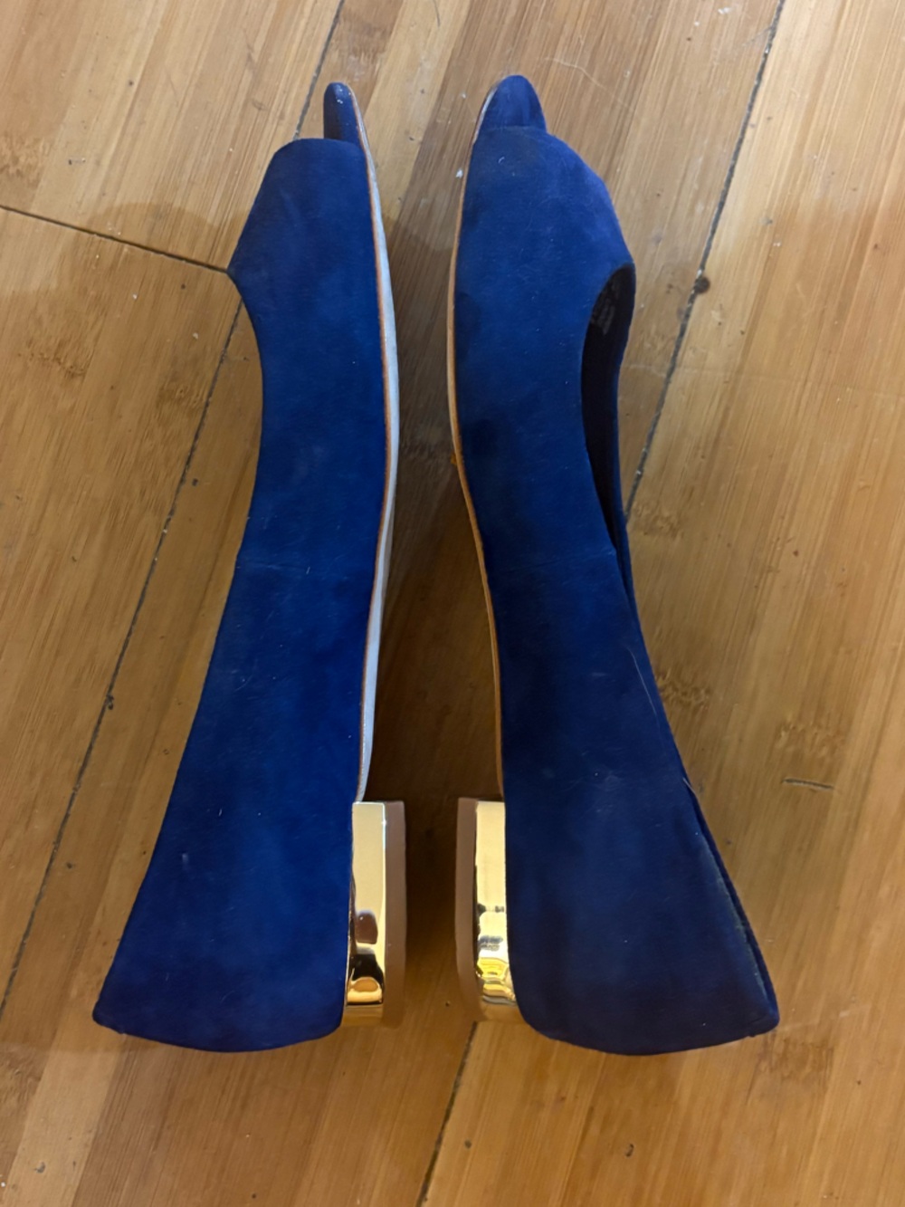 Tory Burch Royal Blue Suede Peep-Toe Flats - Picture 2 of 7